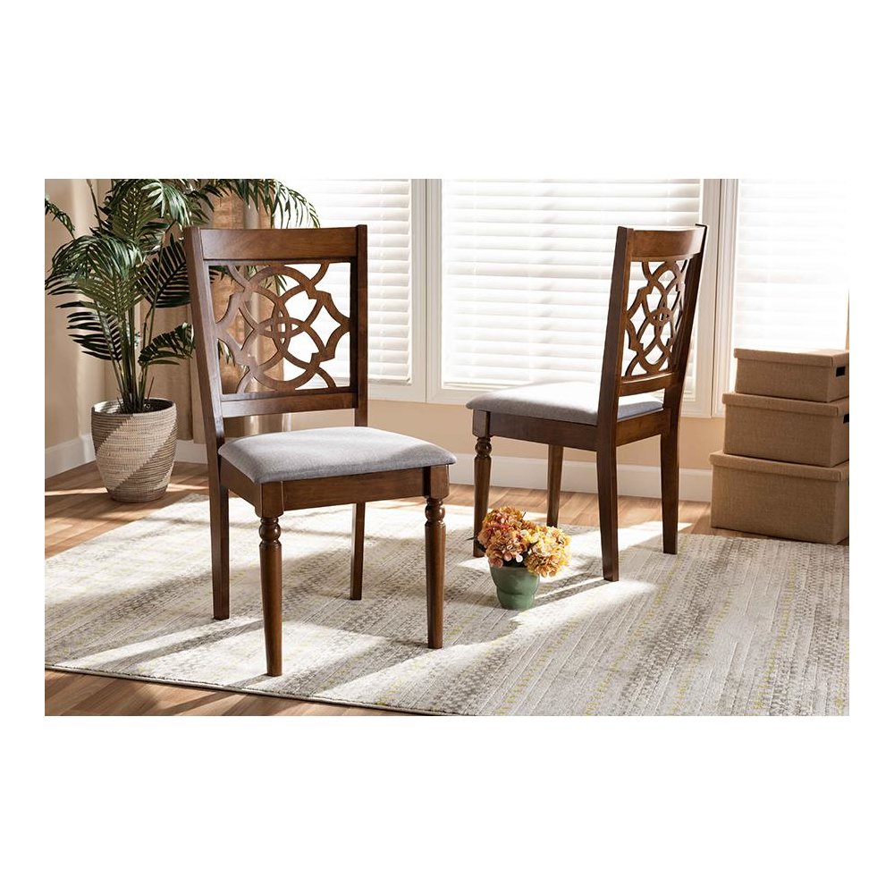 Grey Fabric Upholstered and Walnut Brown Finished Wood 2-Piece Dining Chair Set. Picture 17
