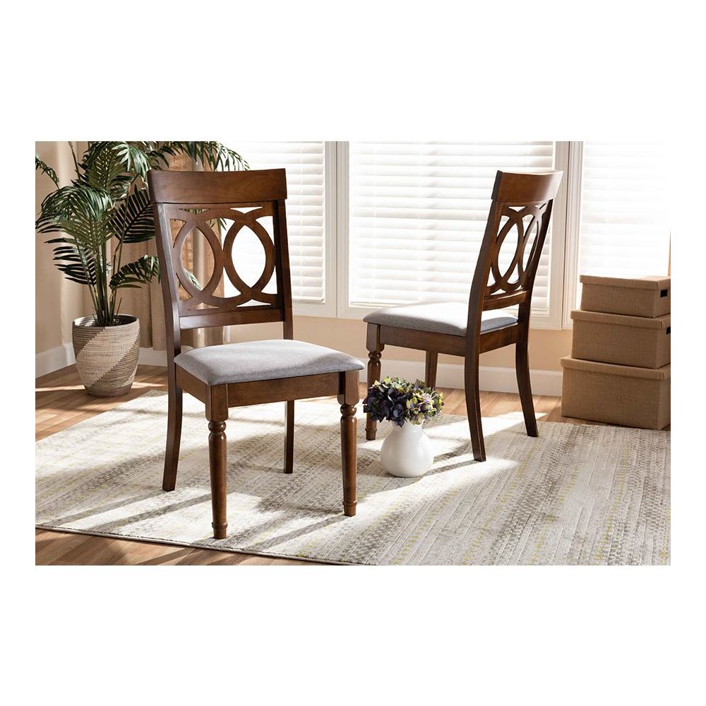 Grey Fabric Upholstered and Walnut Brown Finished Wood 2-Piece Dining Chair Set. Picture 17