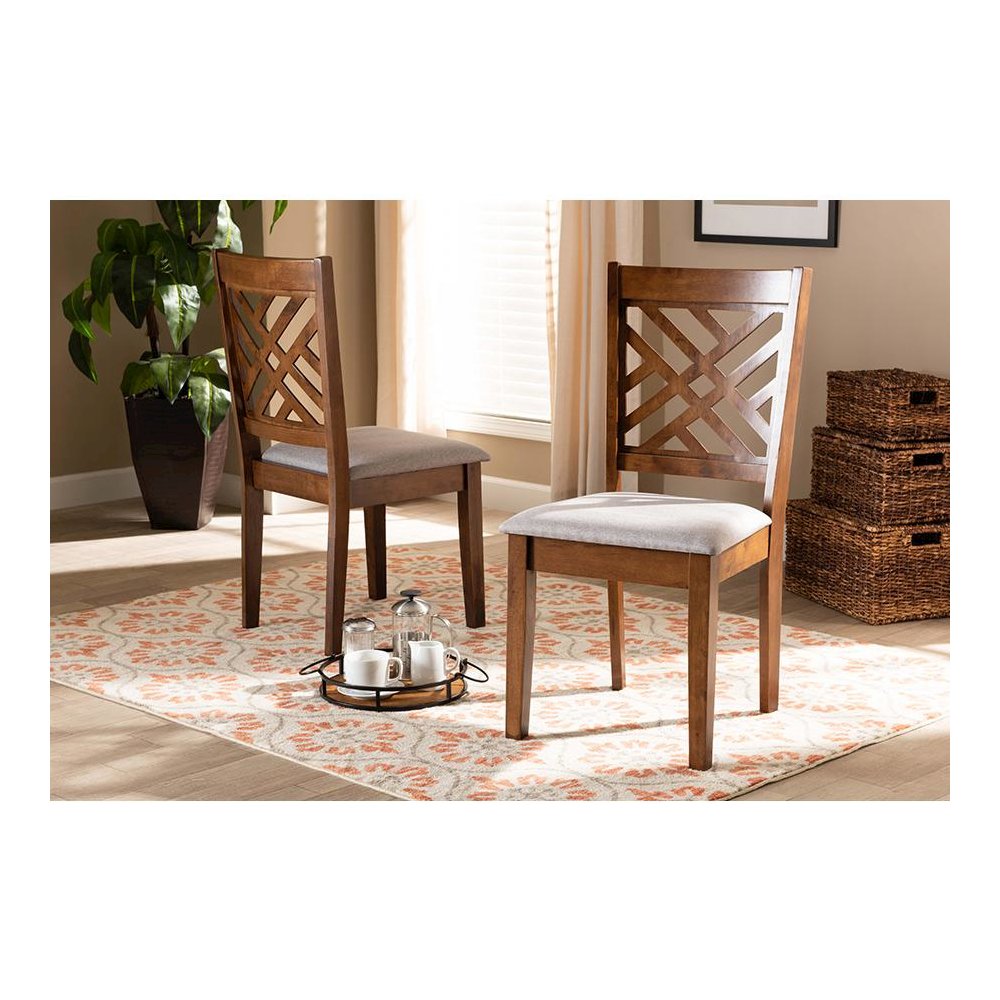 Grey Fabric Upholstered and Walnut Brown Finished Wood 2-Piece Dining Chair Set. Picture 17