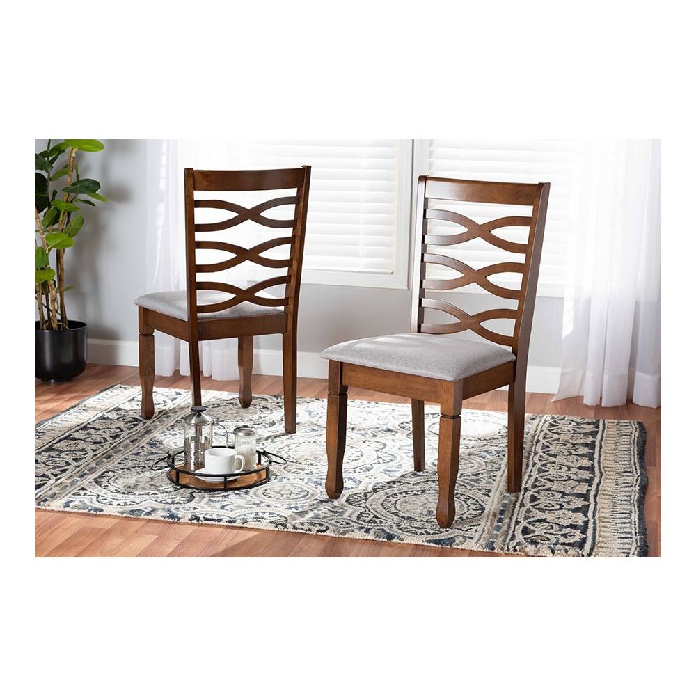 Grey Fabric Upholstered and Walnut Brown Finished Wood 2-Piece Dining Chair Set. Picture 17