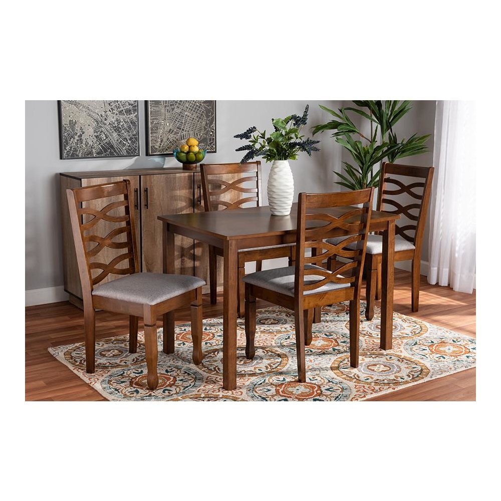 Grey Fabric Upholstered and Walnut Brown Finished Wood 5-Piece Dining Set. Picture 19