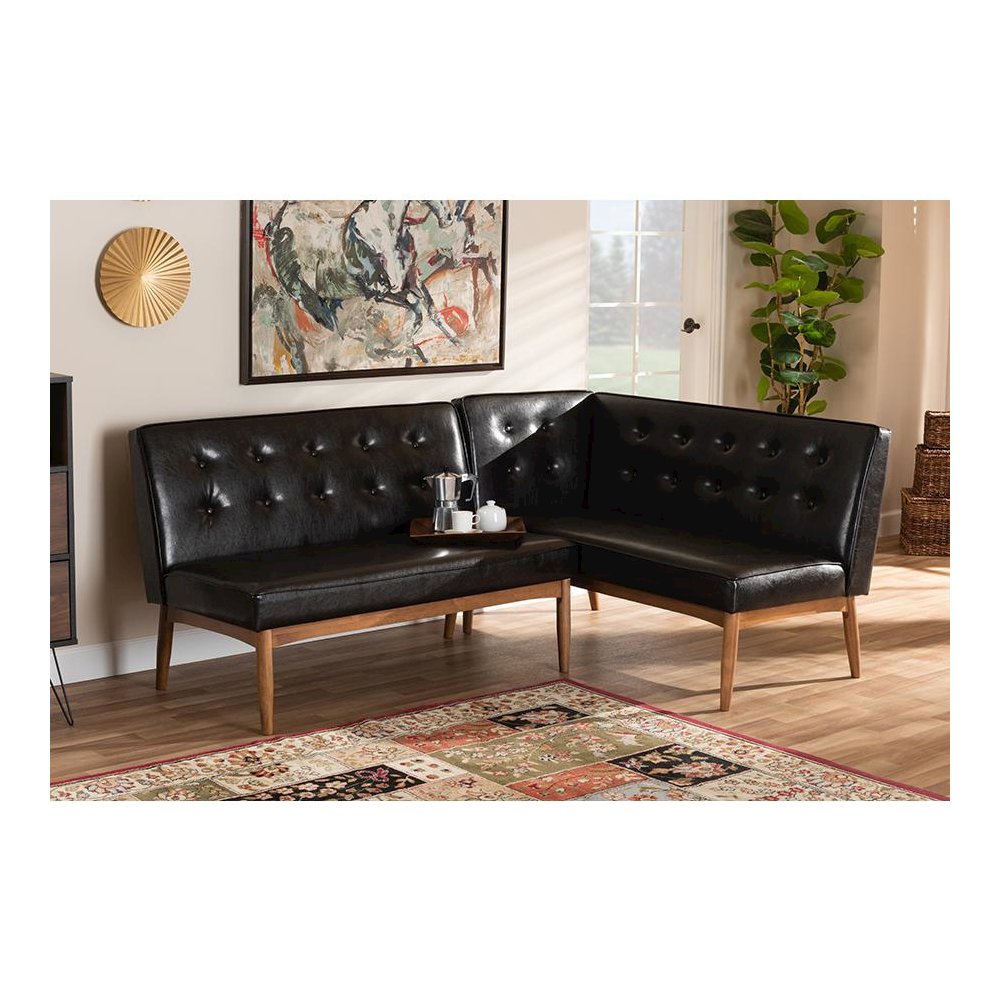 Leather Upholstered 2-Piece Wood Dining Nook Banquette Set. Picture 13