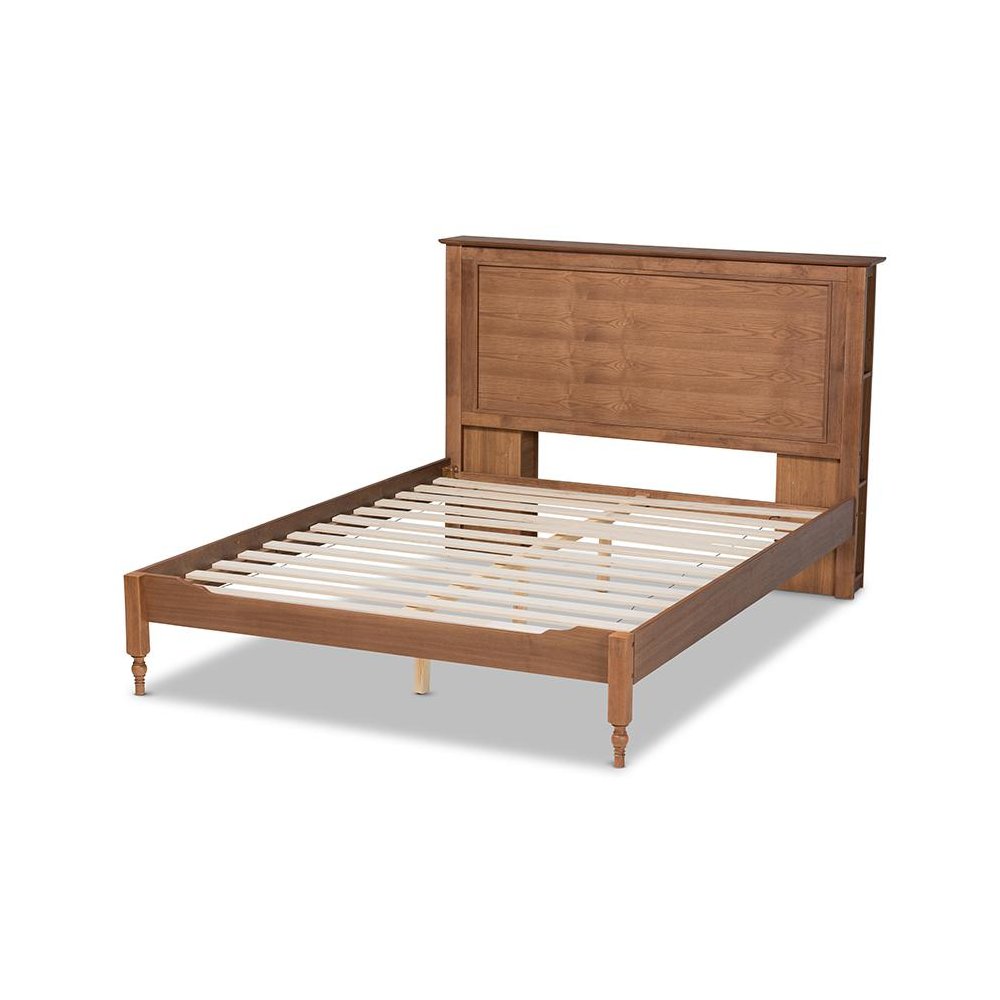Walnut Brown Finished Wood Queen Size Platform Storage Bed with Built-In Shelves. Picture 3