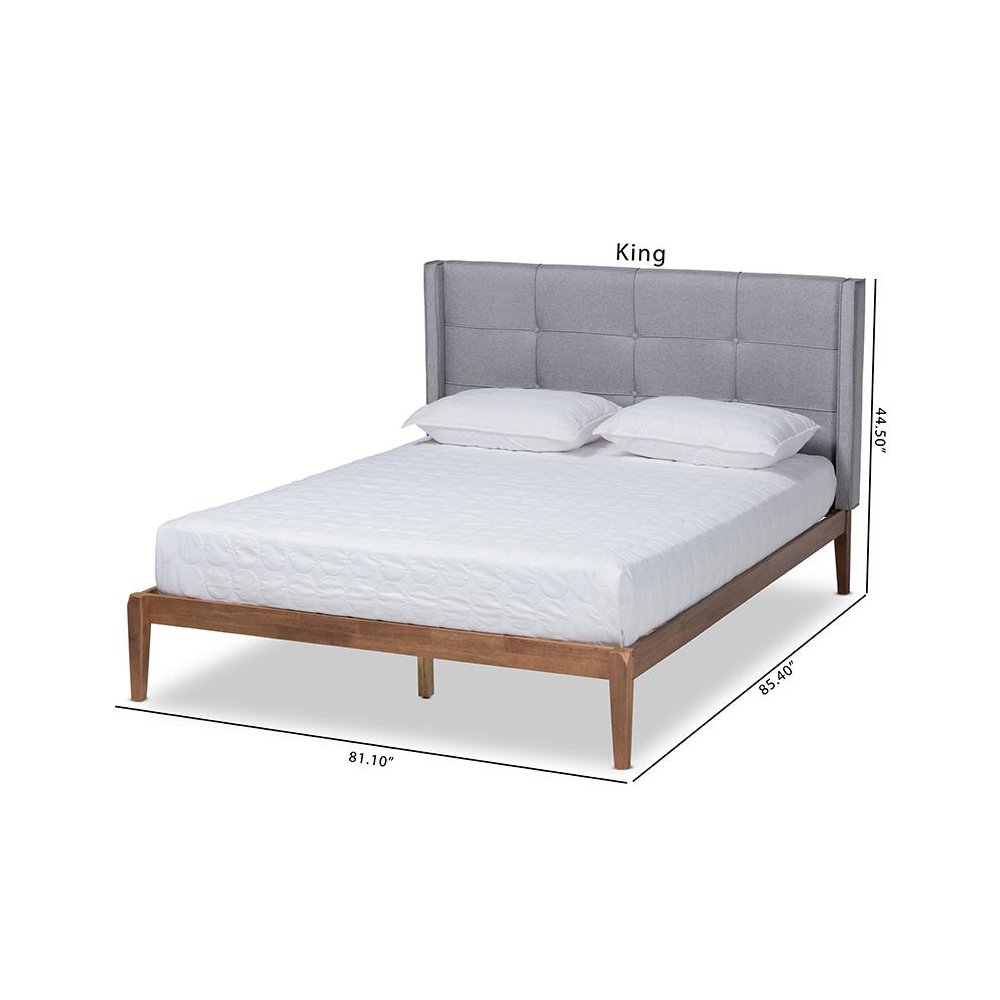 Ash Walnut Brown Finished Wood King Size Platform Bed. Picture 10