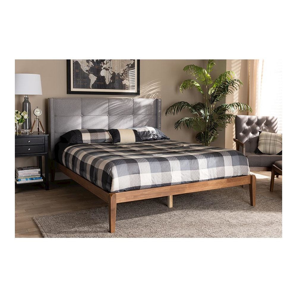 Ash Walnut Brown Finished Wood Full Size Platform Bed. Picture 21