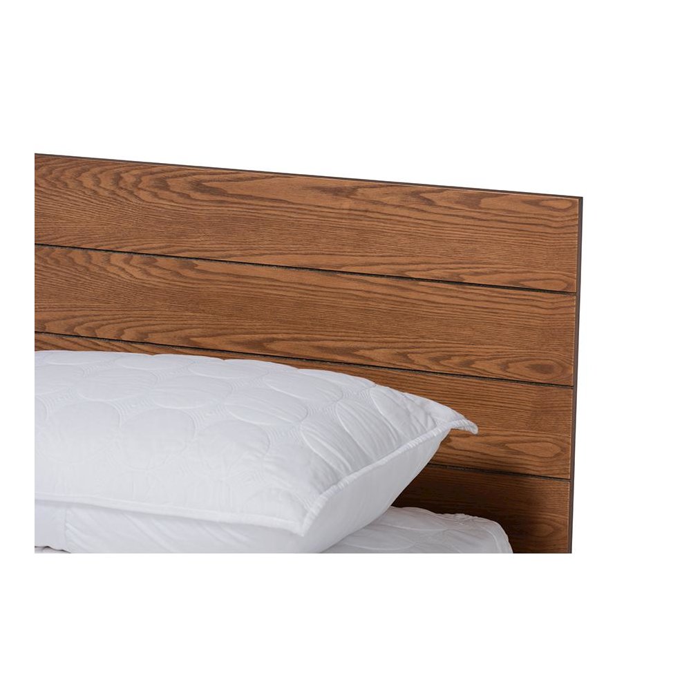 Walnut Brown Finished Wood Queen Size Platform Storage Bed with Built-In Shelves. Picture 4