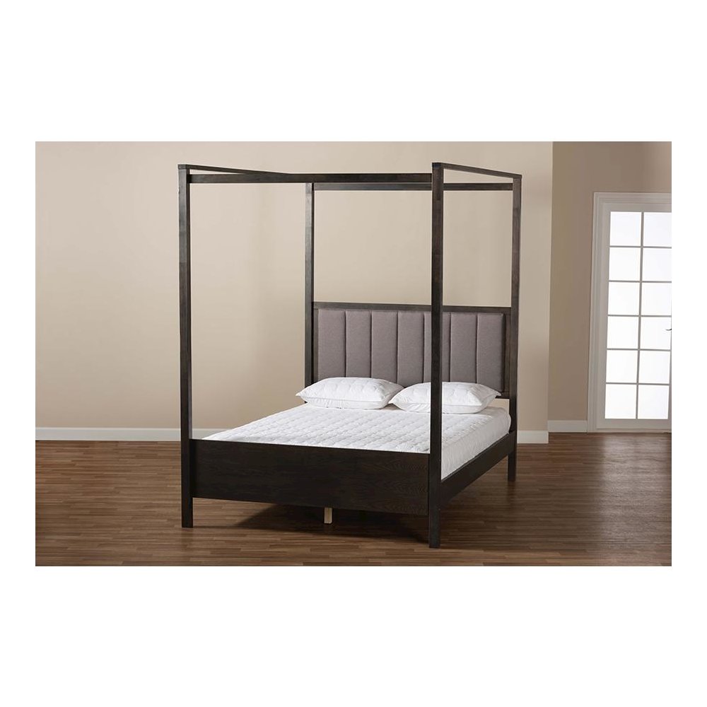 Dark Grey Oak Finished Wood King Size Platform Canopy Bed. Picture 7