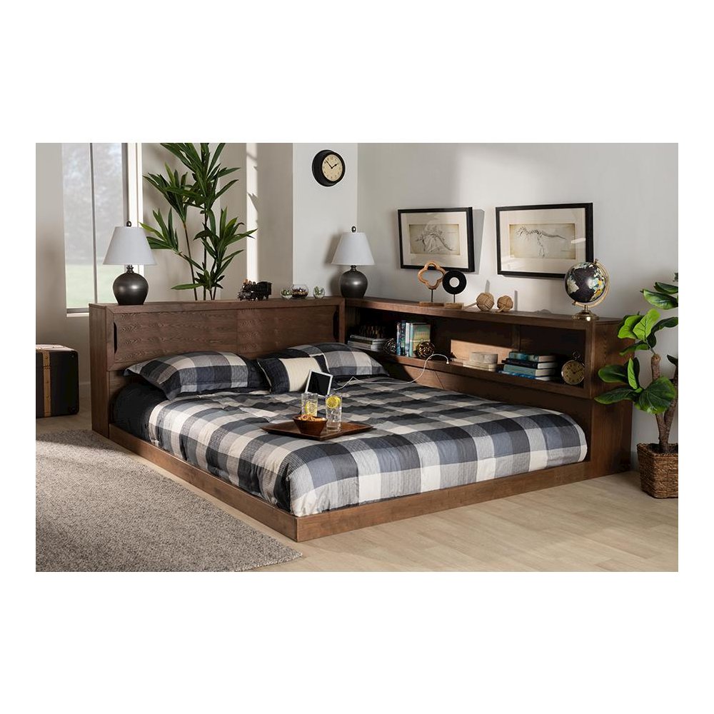Brown Finished Wood Queen Size Platform Storage Bed with Built-In Outlet. Picture 23