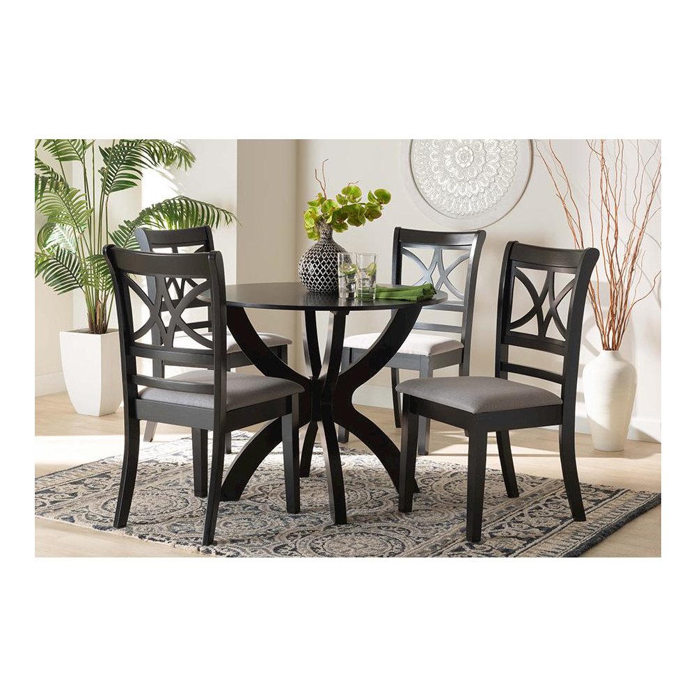 Noemi Modern Grey Fabric and Dark Brown Finished Wood 5-Piece Dining Set. Picture 21
