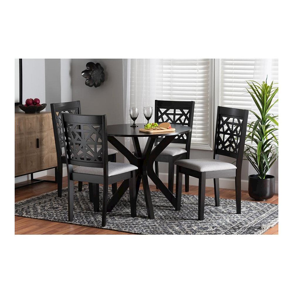 Karel Modern Grey Fabric and Espresso Brown Finished Wood 5-Piece Dining Set. Picture 21