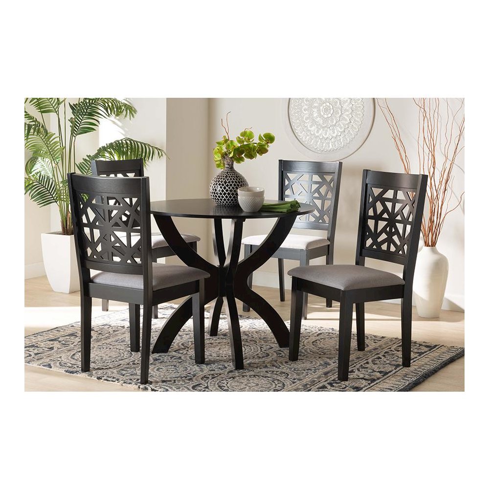Lena Modern Grey Fabric and Dark Brown Finished Wood 5-Piece Dining Set. Picture 21