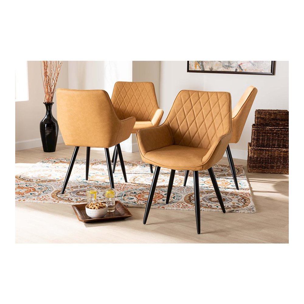 Leather Upholstered and Black Metal 4-Piece Dining Chair Set. Picture 15