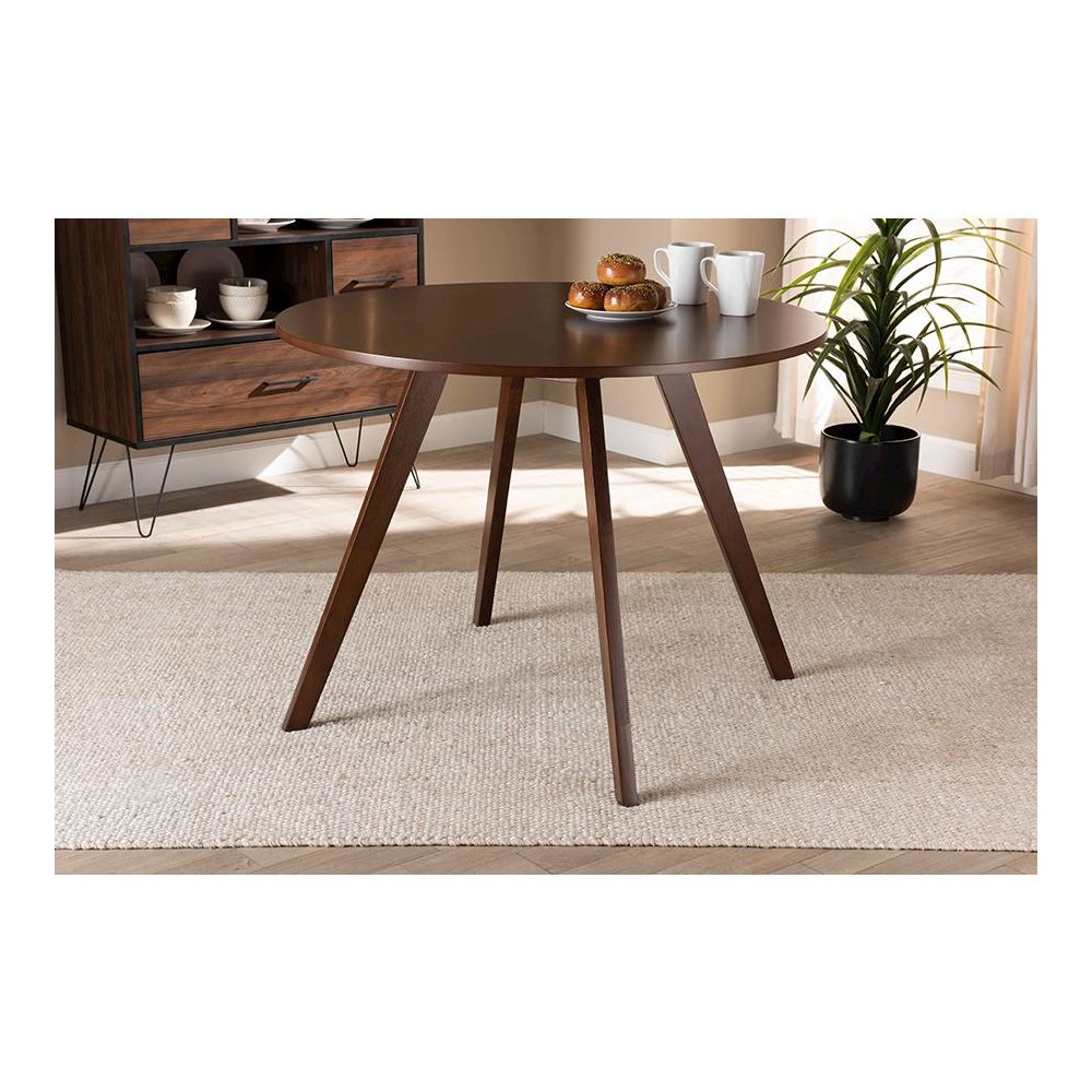 Transitional Walnut Brown Finished Round Wood Dining Table. Picture 13