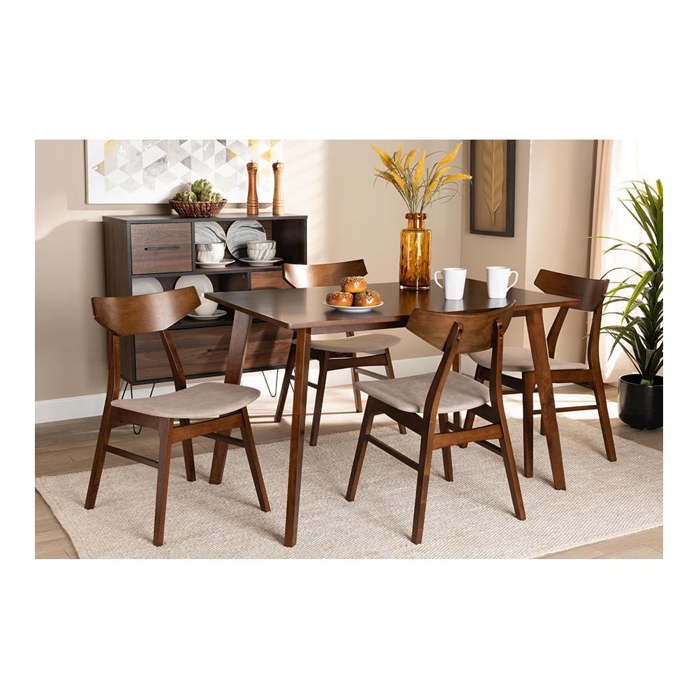 Walnut Brown Finished Wood 5-Piece Dining Set. Picture 17