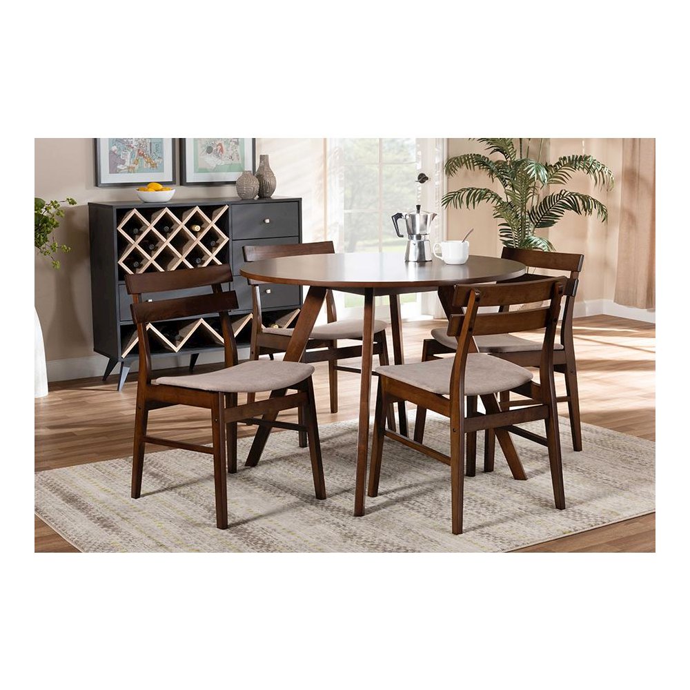 Walnut Brown Finished Wood 5-Piece Dining Set. Picture 15