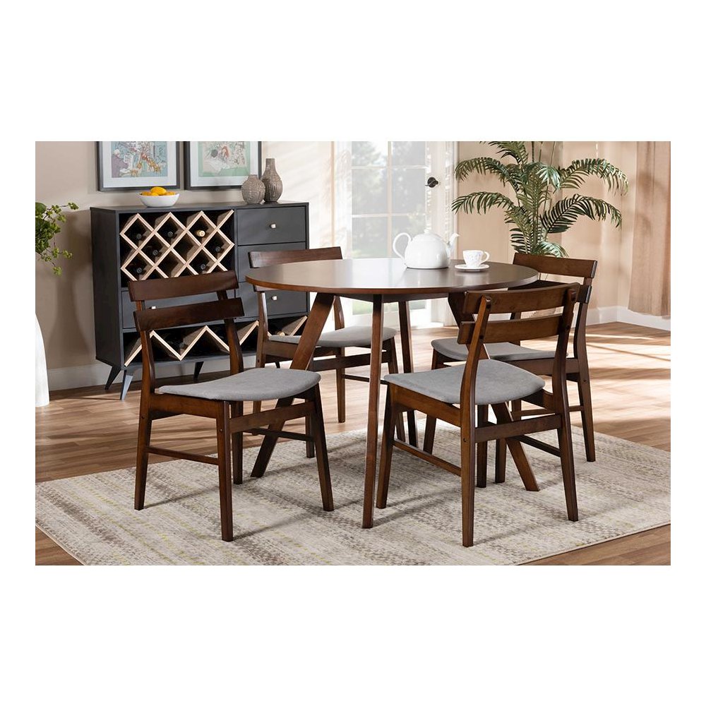 Walnut Brown Finished Wood 5-Piece Dining Set. Picture 17