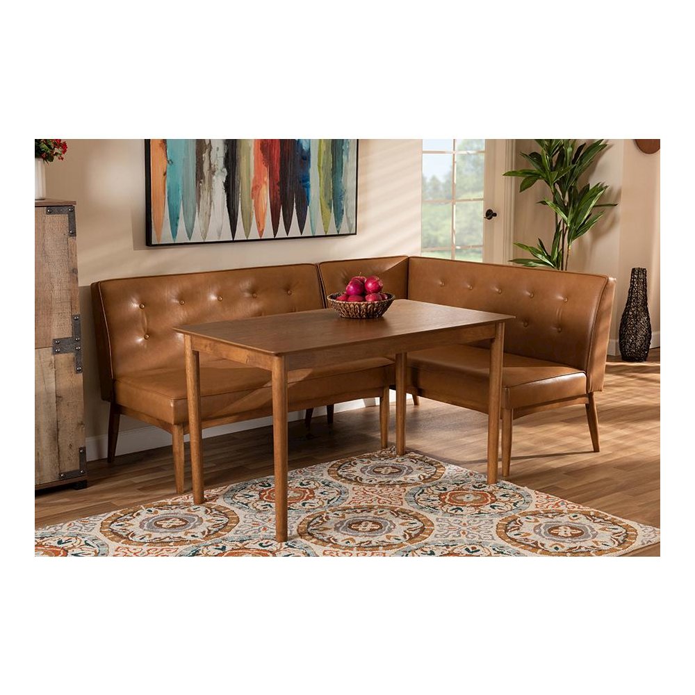 Modern Upholstered and Walnut Brown Finished Wood 3-Piece Dining Nook Set. Picture 21