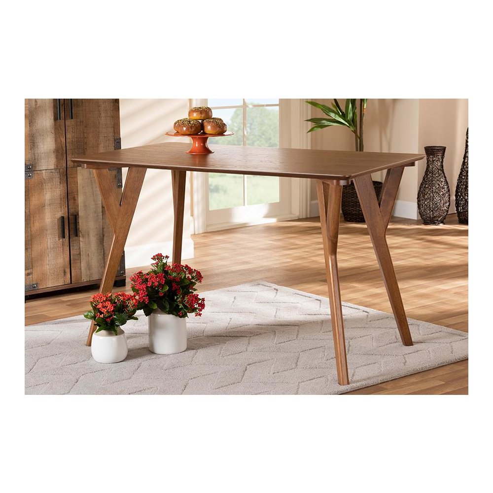 Sahar Mid-Century Modern Transitional Walnut Brown Finished Wood Dining Table. Picture 17