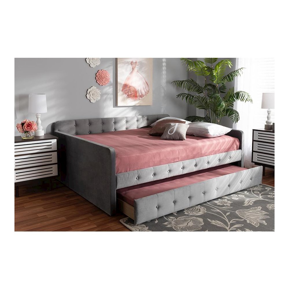 Button Tufted Queen Size Daybed with Trundle. Picture 8