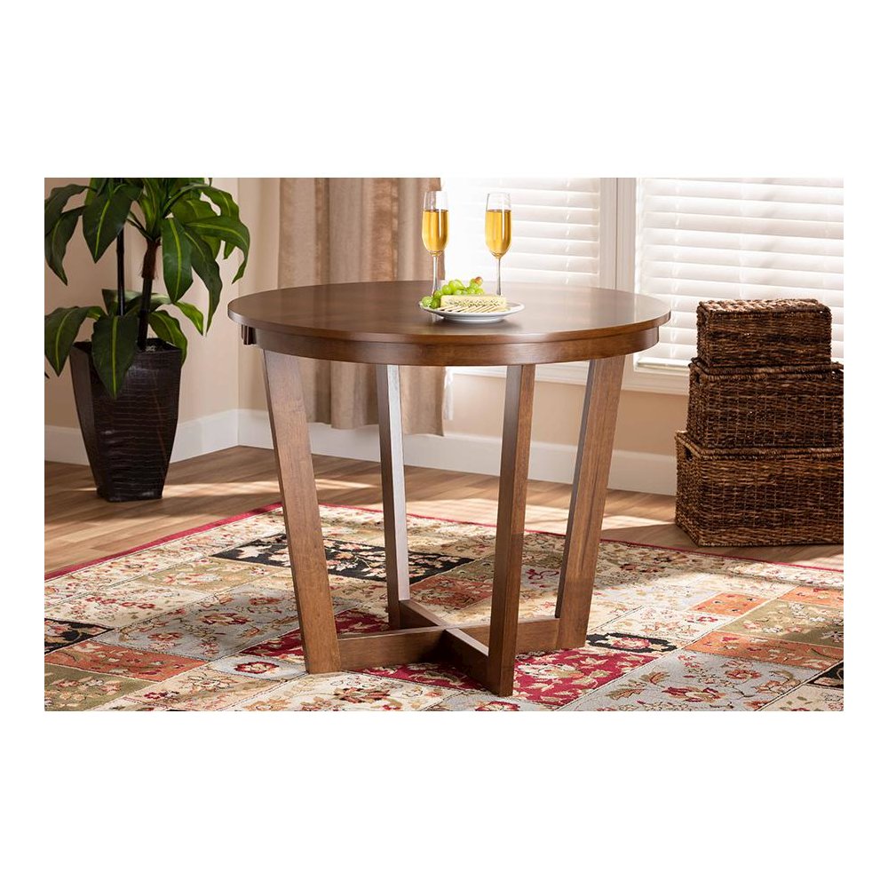 Walnut Brown Finished 35-Inch-Wide Round Wood Dining Table. Picture 15