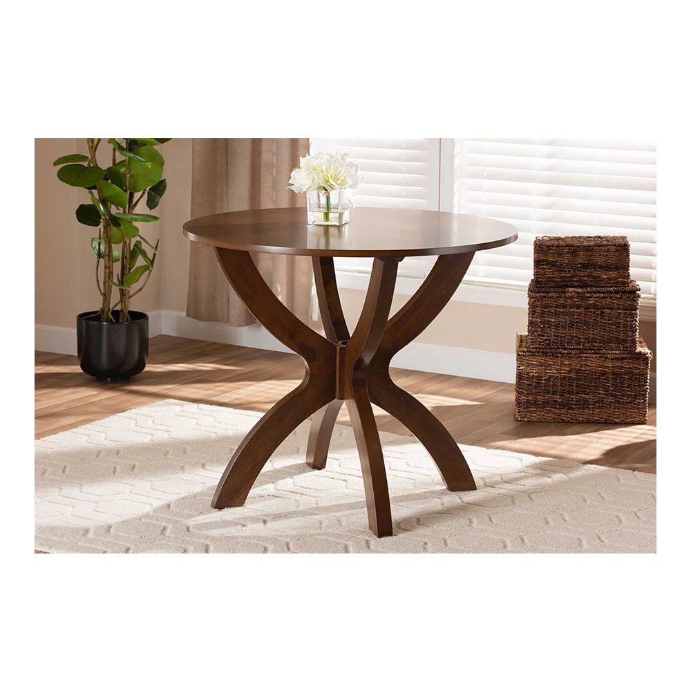 Walnut Brown Finished 35-Inch-Wide Round Wood Dining Table. Picture 15