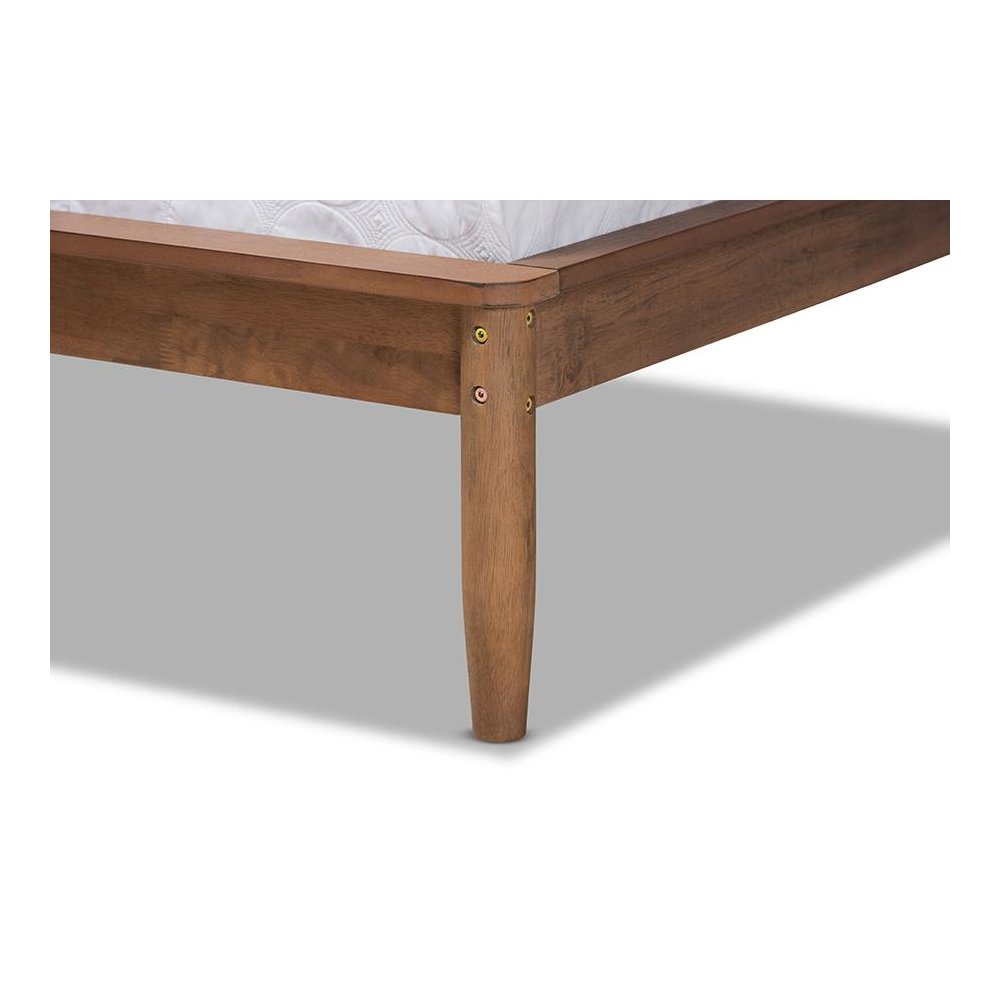 Dark Grey Fabric Upholstered and Walnut Finished Queen Size Platform Bed. Picture 5
