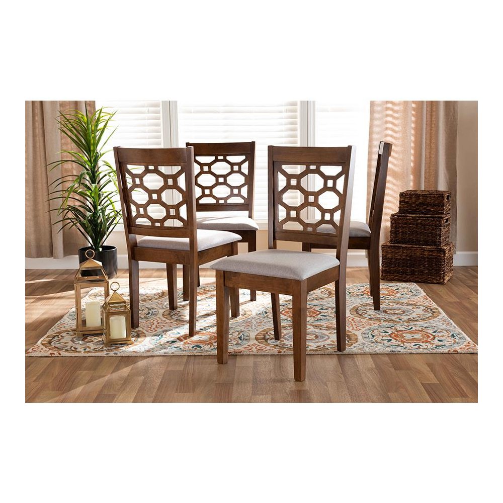 Grey Fabric Upholstered and Walnut Brown Finished Wood 4-Piece Dining Chair Set. Picture 13