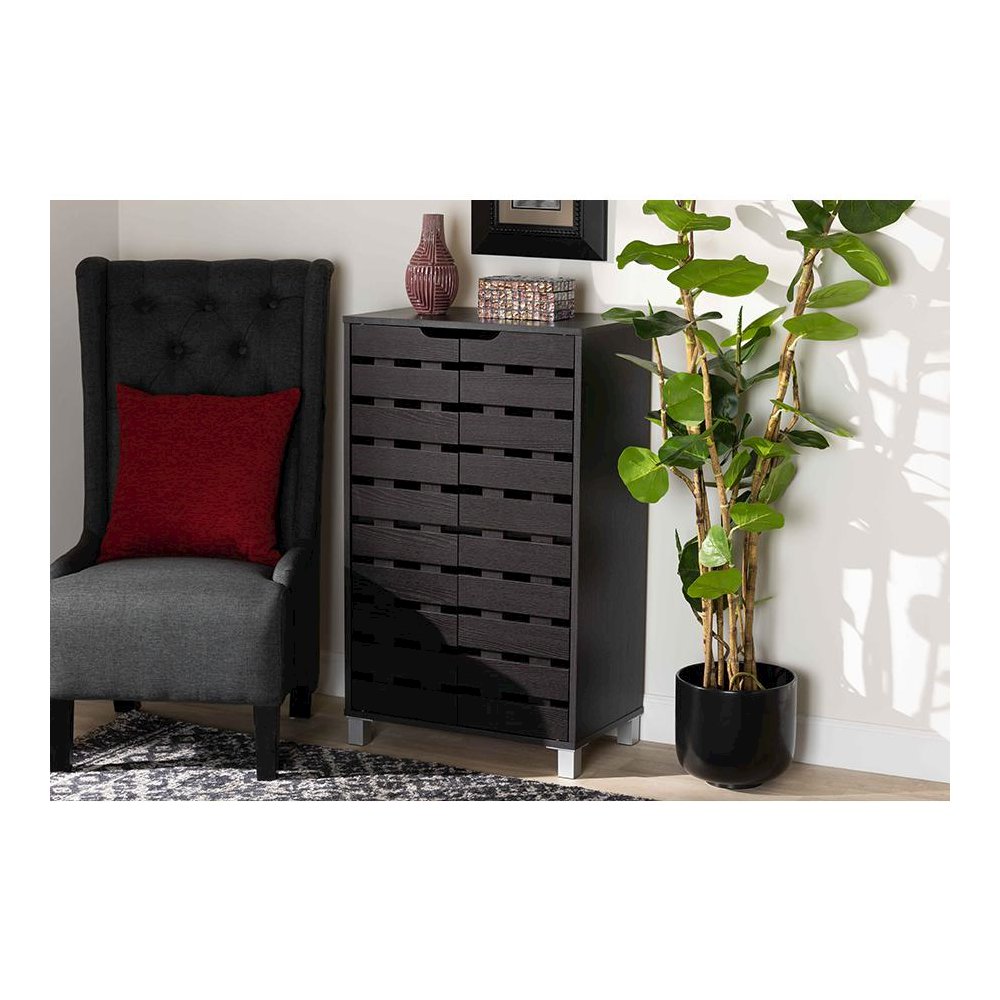 Dark Brown Finished Wood 2-Door Shoe Storage Cabinet. Picture 21