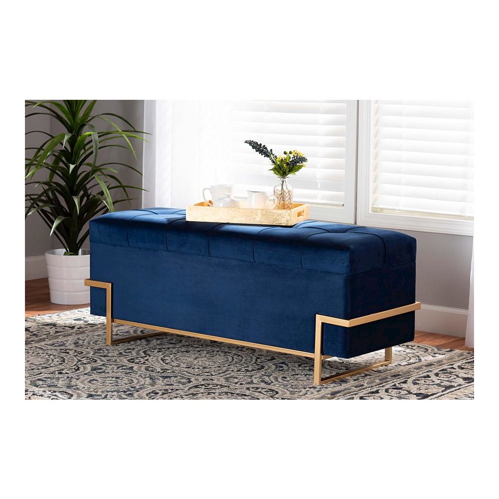 Gold Metal Finished Storage Ottoman. Picture 23