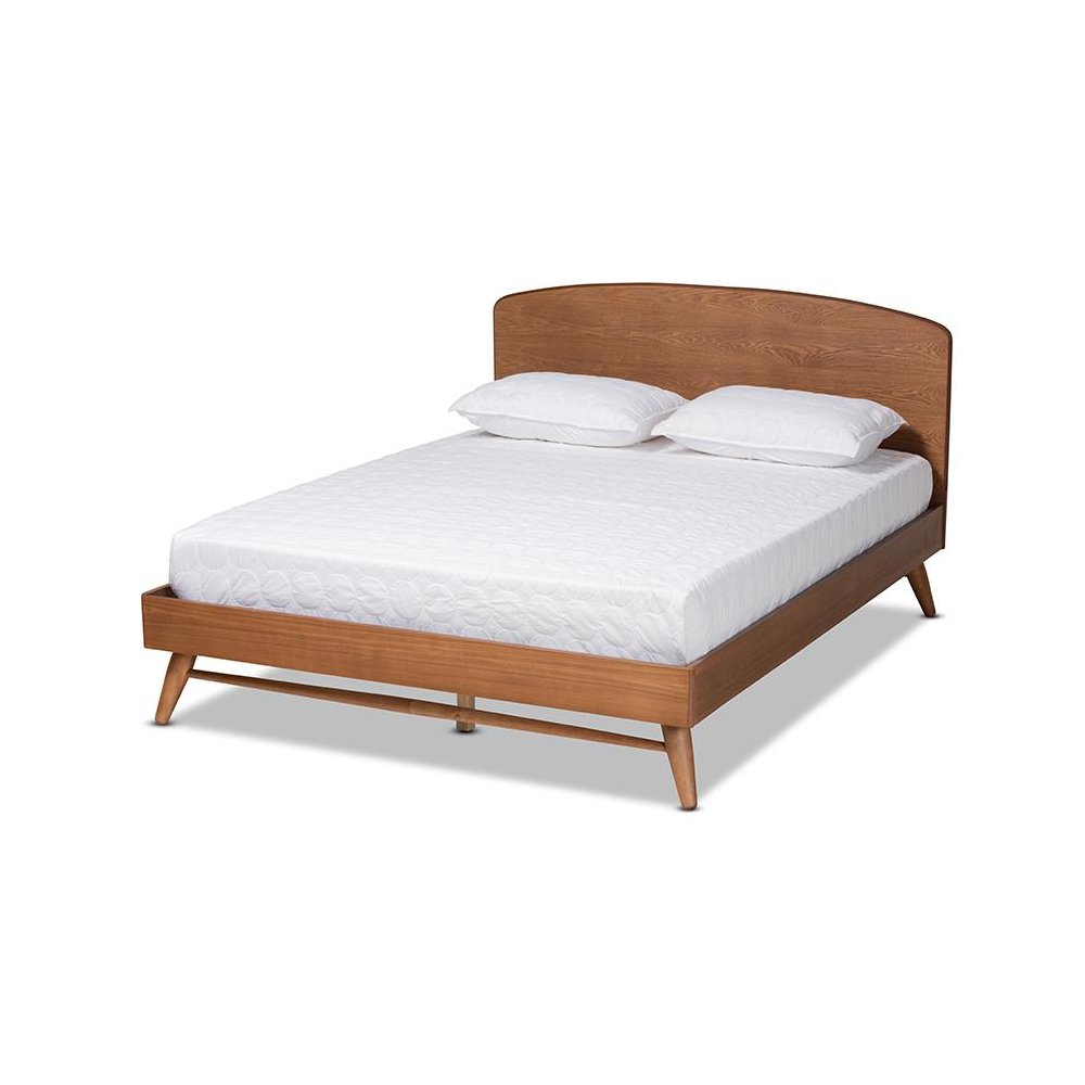 Transitional Walnut Brown Finished Wood Queen Size Platform Bed. Picture 1