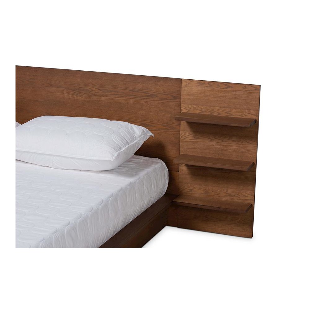 Walnut Brown Finished Wood King Size Platform Storage Bed with Shelves. Picture 4