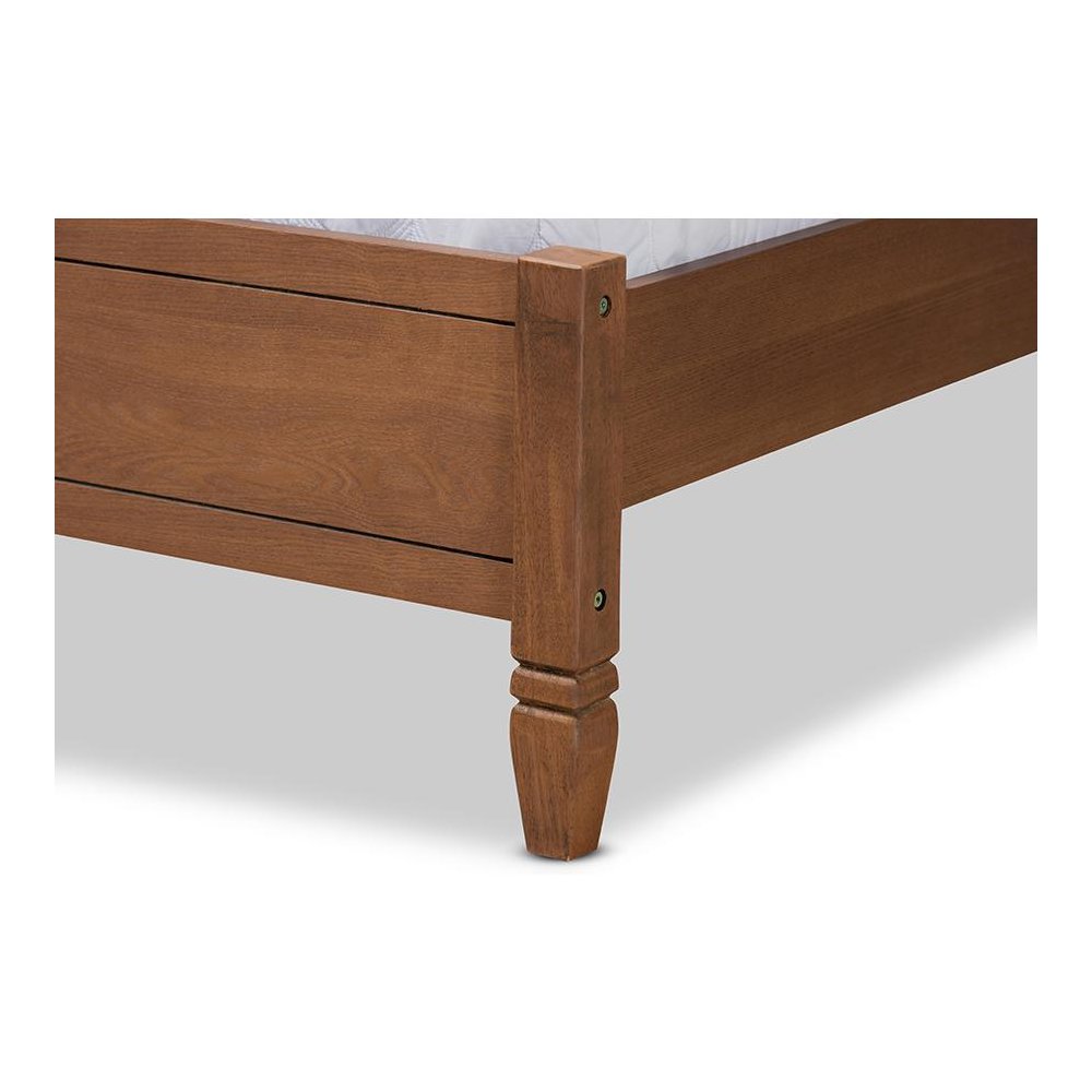 Walnut Brown Finished Wood and Synthetic Rattan Queen Size Platform Bed. Picture 5