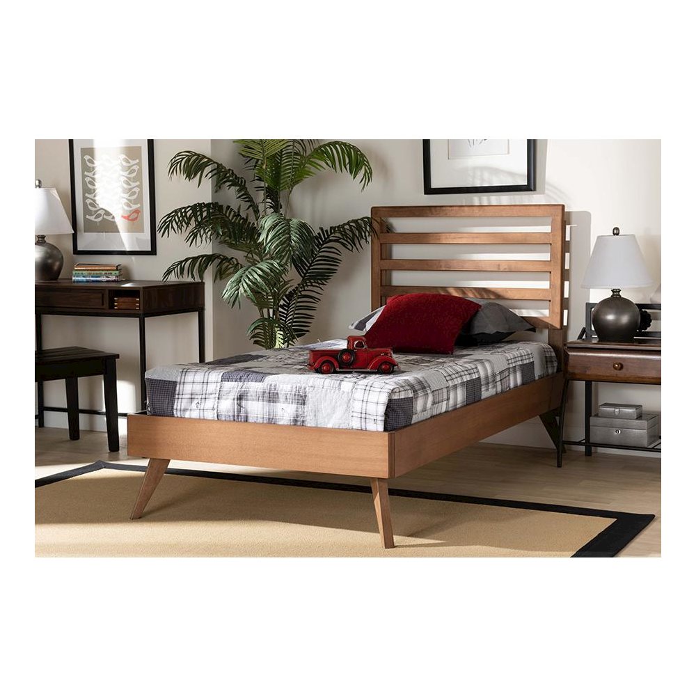 Shiro Mid-Century Modern Ash Walnut Finished Wood Twin Size Platform Bed. Picture 19