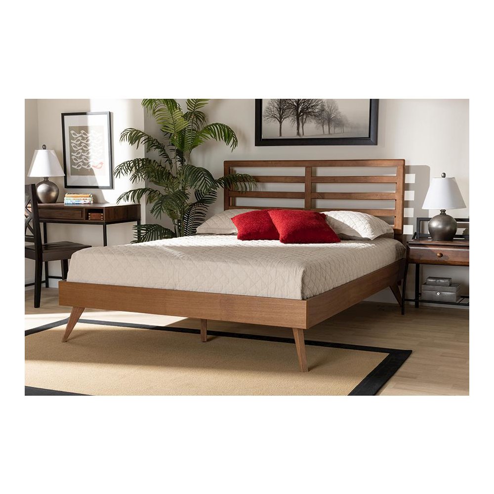 Shiro Mid-Century Modern Ash Walnut Finished Wood Full Size Platform Bed. Picture 21