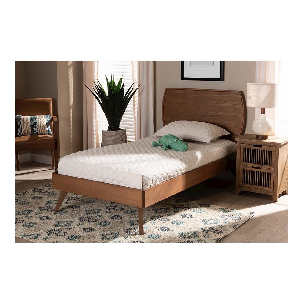 Aimi Mid-Century Modern Walnut Brown Finished Wood Twin Size Platform Bed. Picture 19
