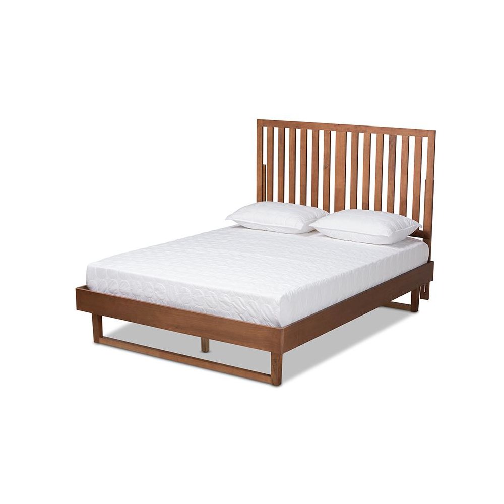 Marin Modern and Contemporary Walnut Brown Finished Wood Queen Size Platform Bed. Picture 1