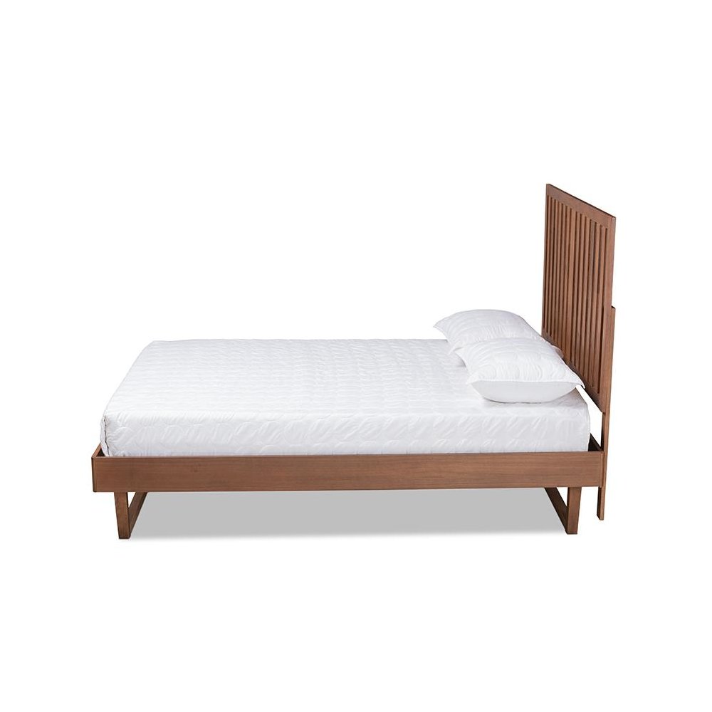Marin Modern and Contemporary Walnut Brown Finished Wood Queen Size Platform Bed. Picture 2