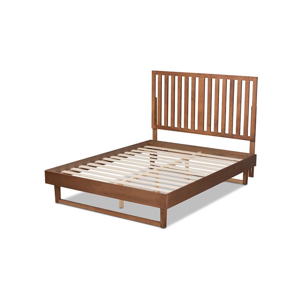 Marin Modern and Contemporary Walnut Brown Finished Wood Queen Size Platform Bed. Picture 3