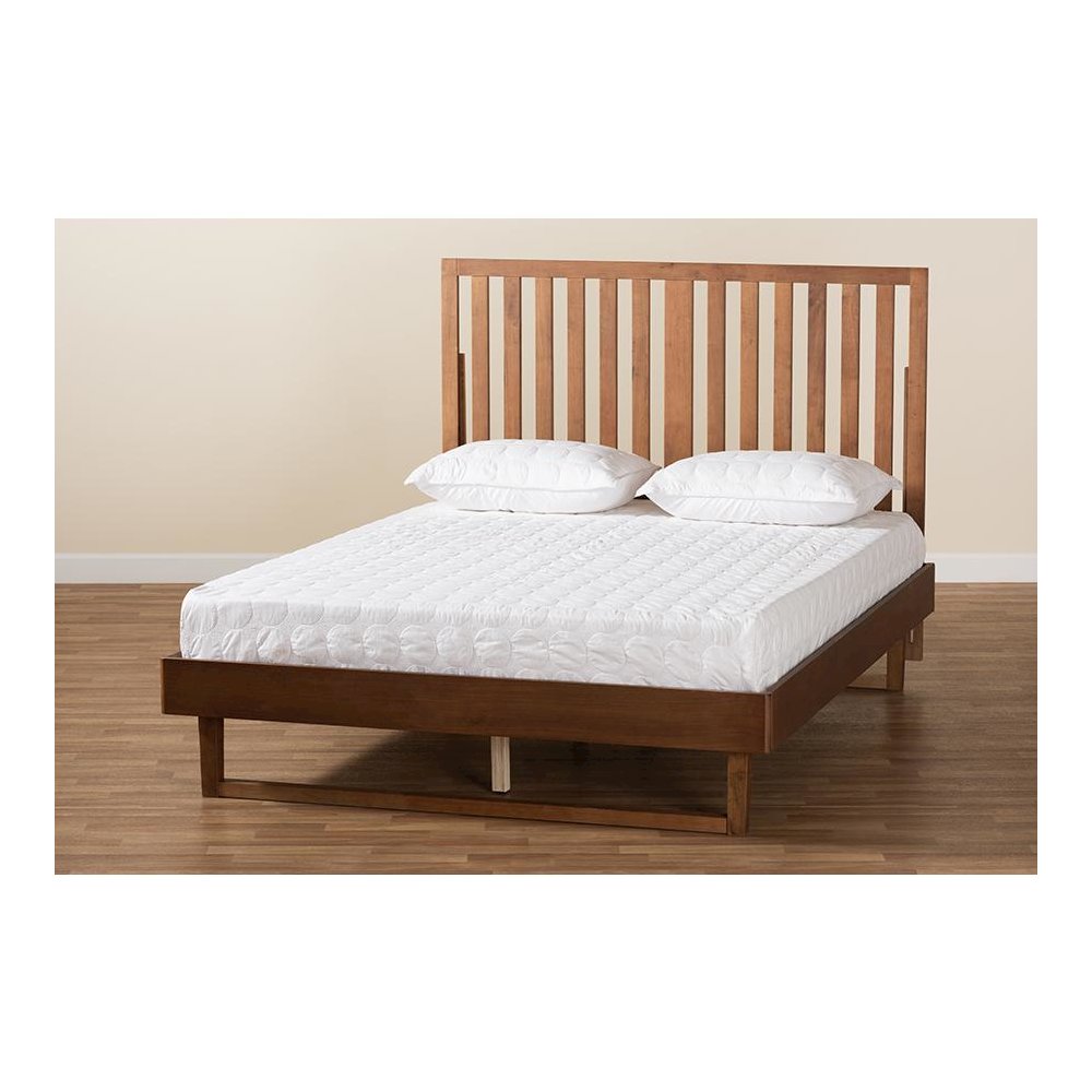 Marin Modern and Contemporary Walnut Brown Finished Wood Queen Size Platform Bed. Picture 7