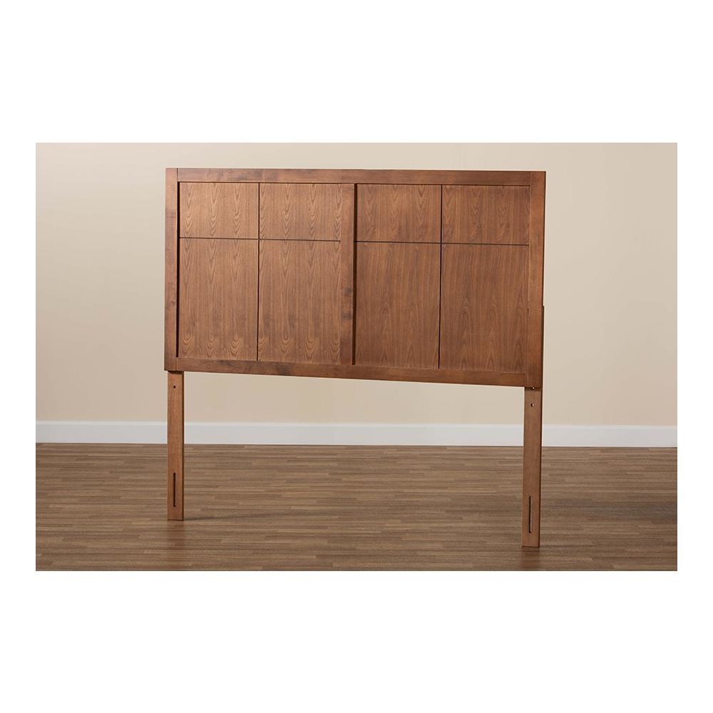 Transitional and Rustic Ash Walnut Finished Wood Queen Size Headboard. Picture 4