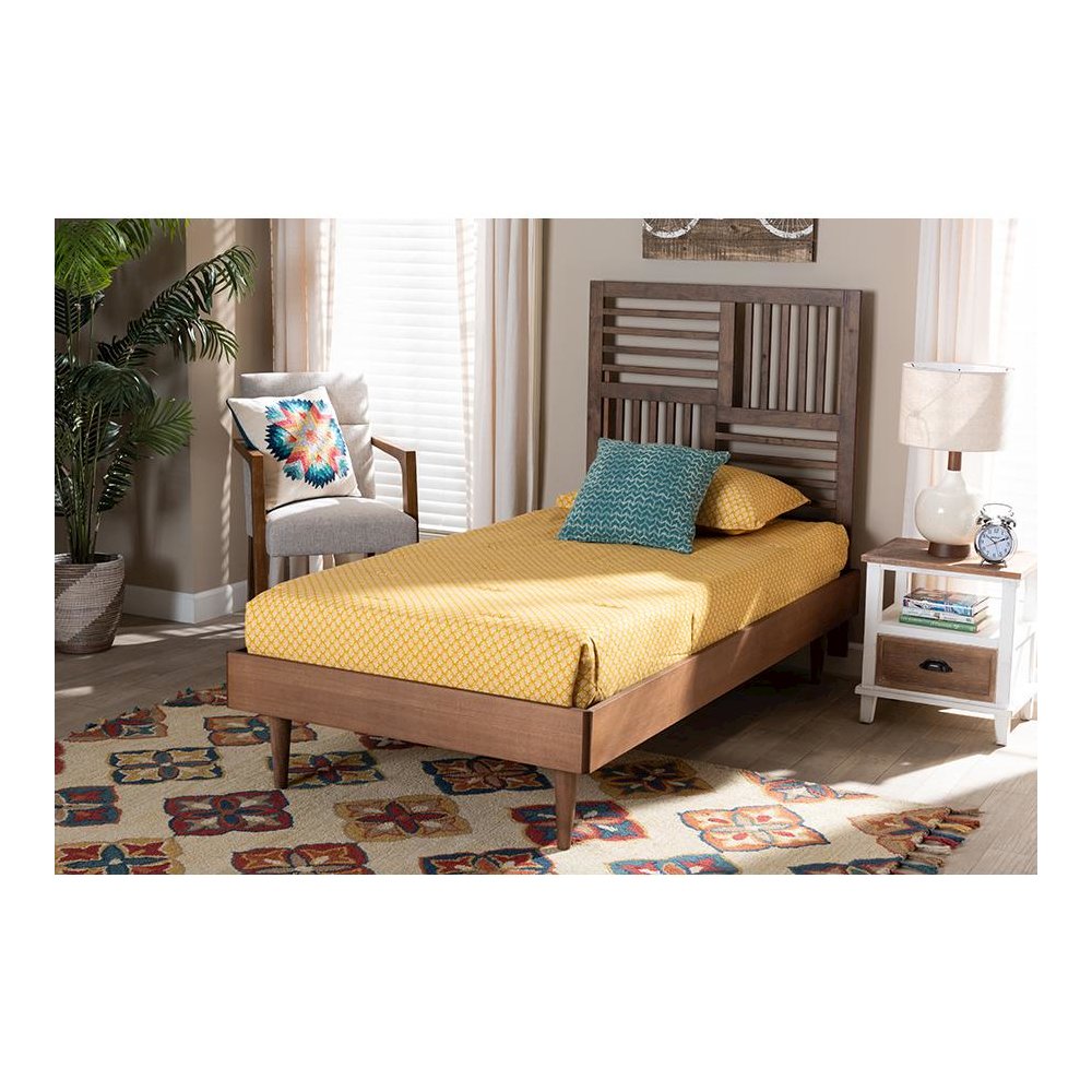Romy Modern and Contemporary Walnut Brown Finished Wood Twin Size Platform Bed. Picture 19