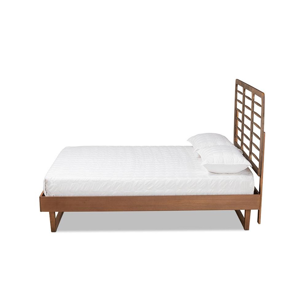 Lucie Modern and Contemporary Walnut Brown Finished Wood Queen Size Platform Bed. Picture 2