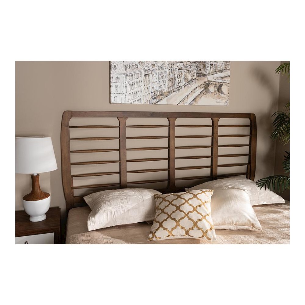 Carolyn Mid-Century Modern Ash Walnut Finished Wood King Size Headboard. Picture 13