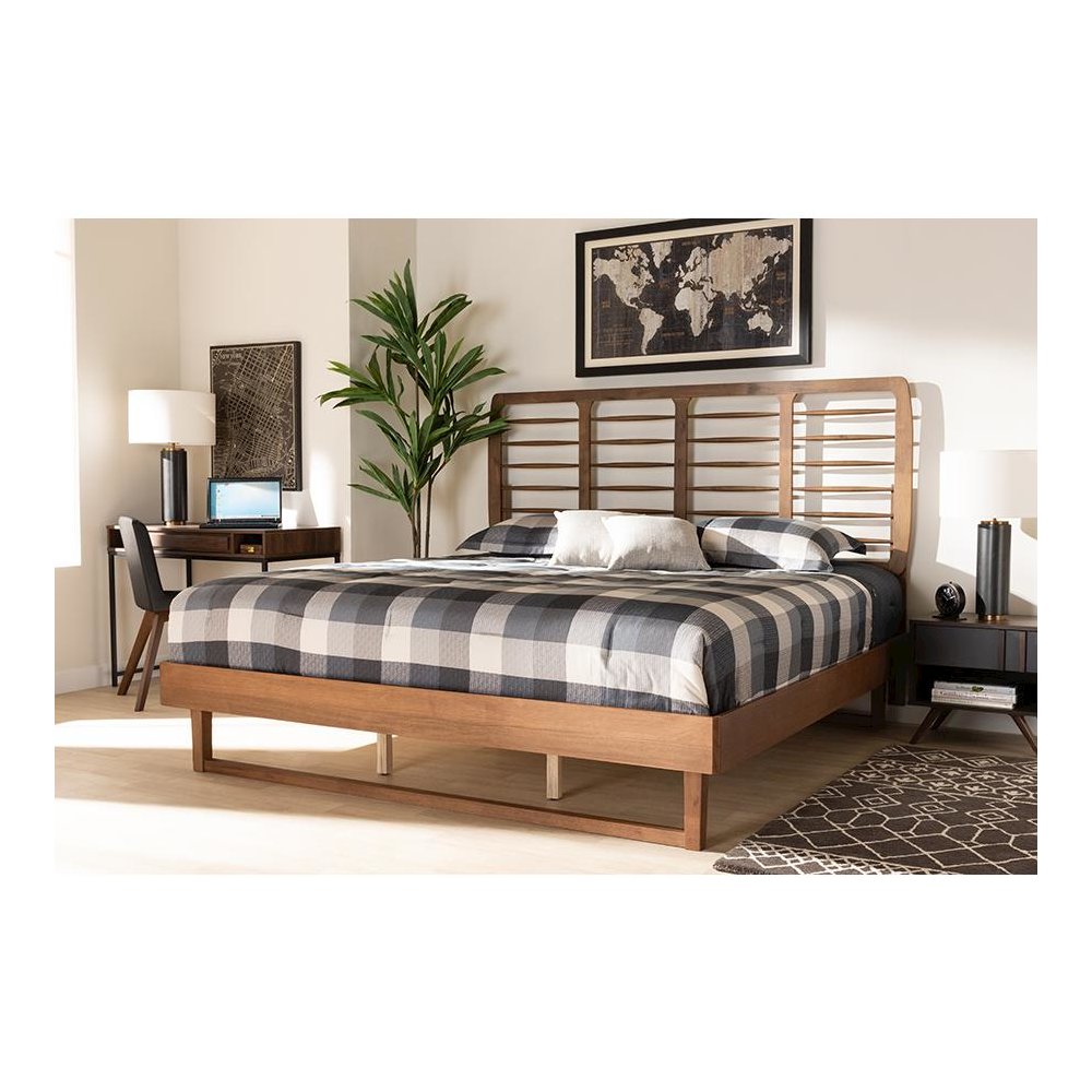 Lucie Modern and Contemporary Walnut Brown Finished Wood King Size Platform Bed. Picture 19