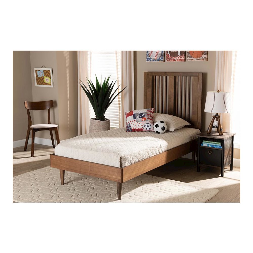 Transitional Ash Walnut Finished Wood Twin Size Platform Bed. Picture 19