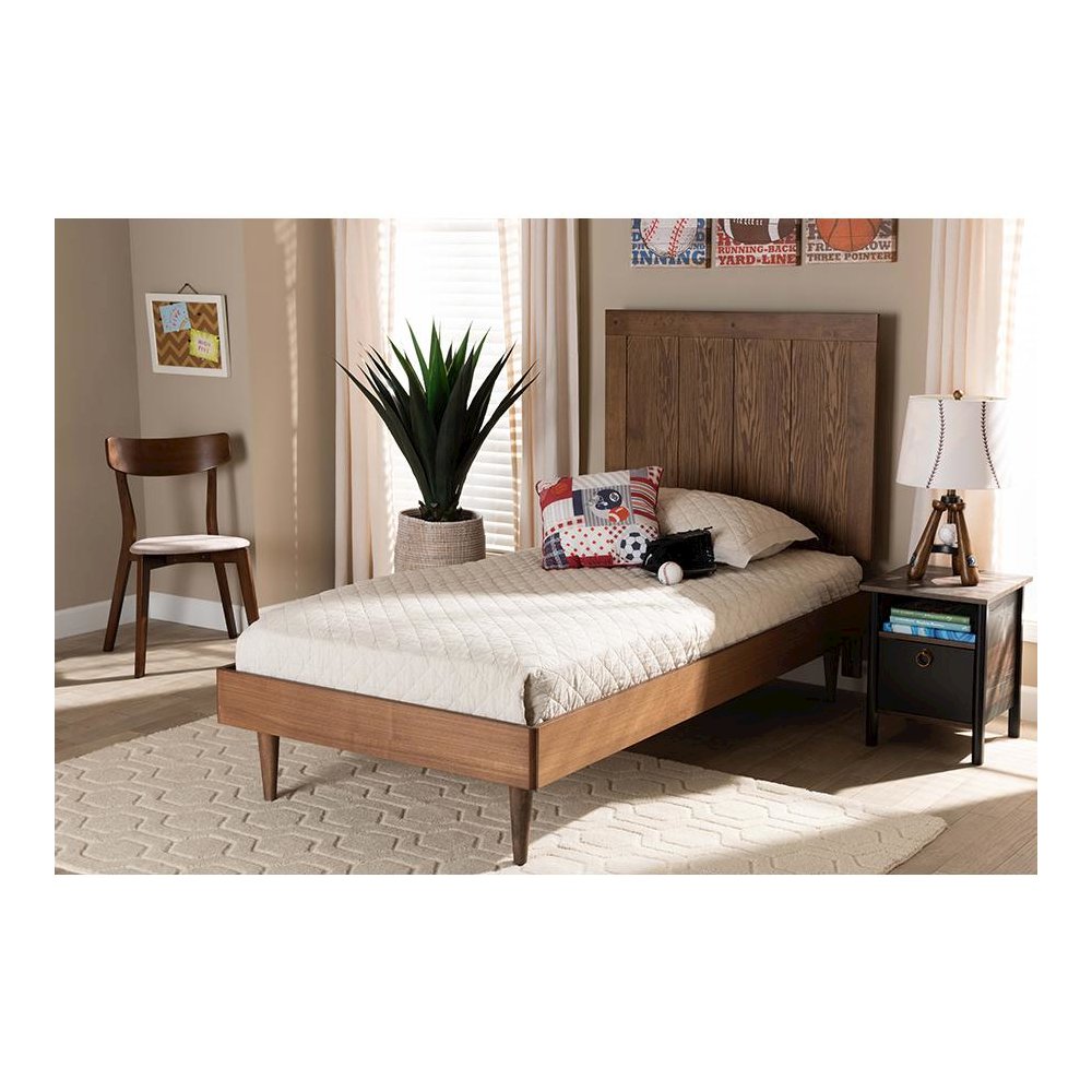 Transitional Ash Walnut Finished Wood Twin Size Platform Bed. Picture 19