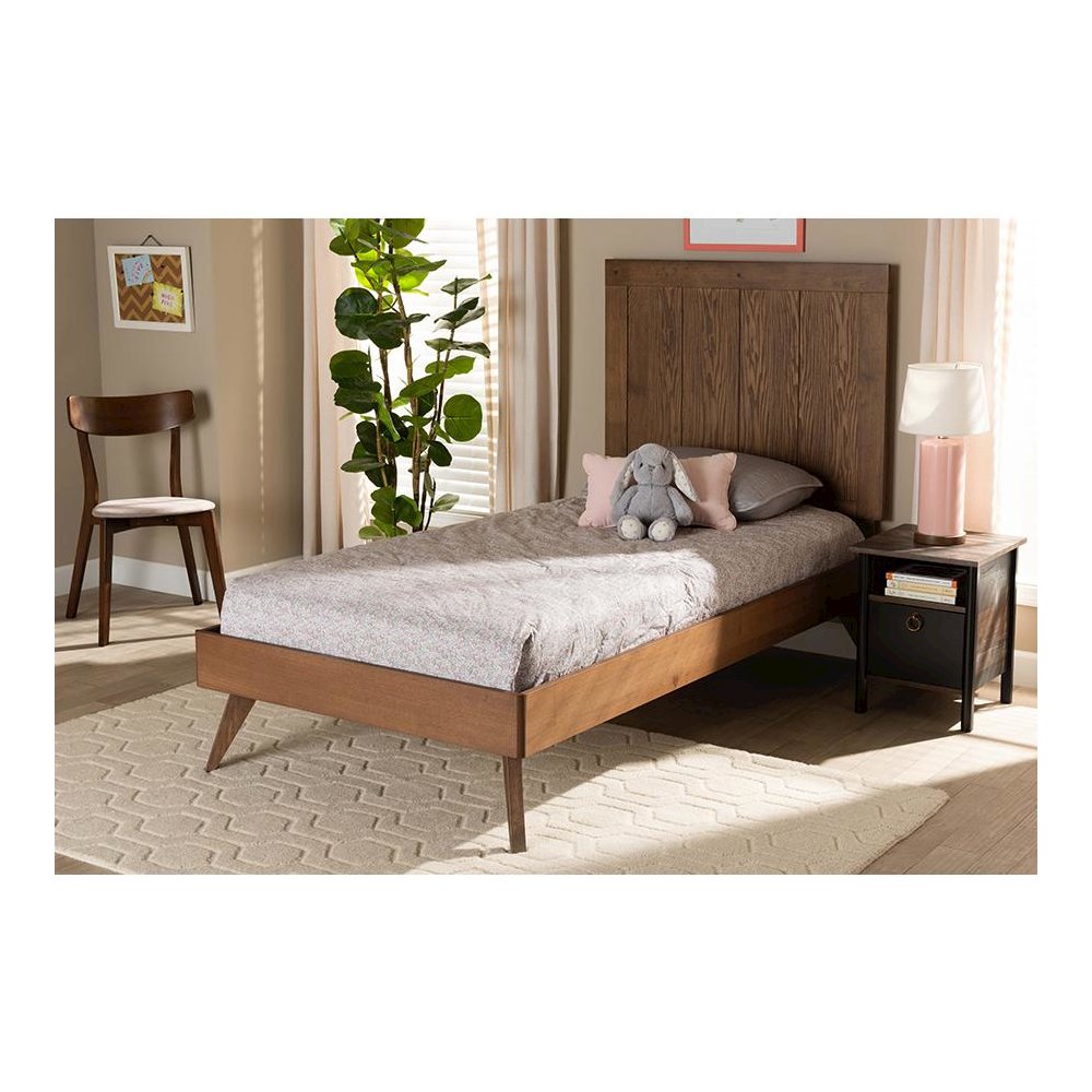 Transitional Ash Walnut Finished Wood Twin Size Platform Bed. Picture 19