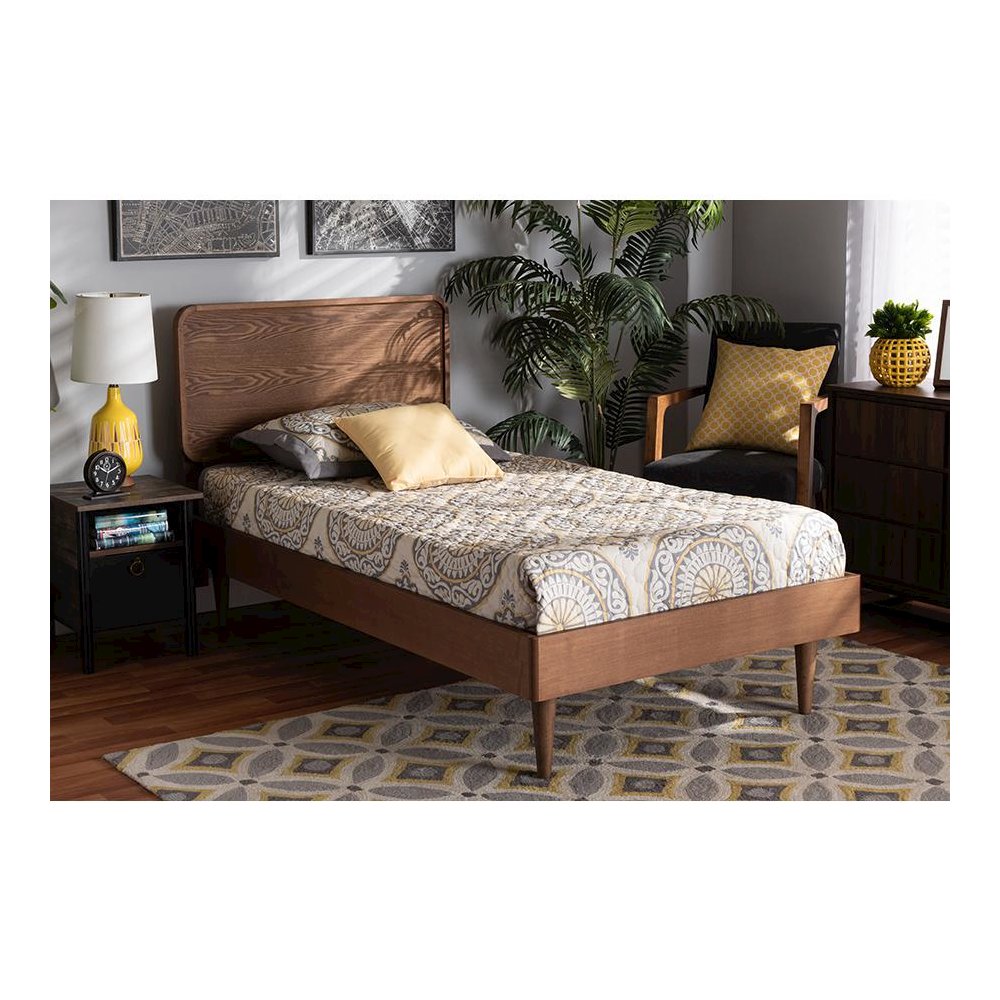 Transitional Walnut Brown Finished Wood Twin Size Platform Bed. Picture 19