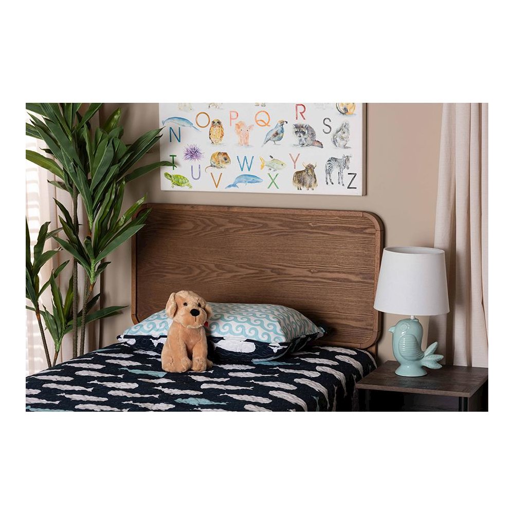 Mailene Mid-Century Modern Walnut Brown Finished Wood Twin Size Headboard. Picture 13