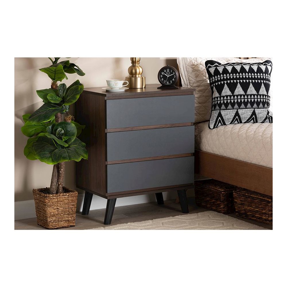 Two-Tone Walnut and Grey Finished Wood 3-Drawer Bedroom Chest. Picture 17